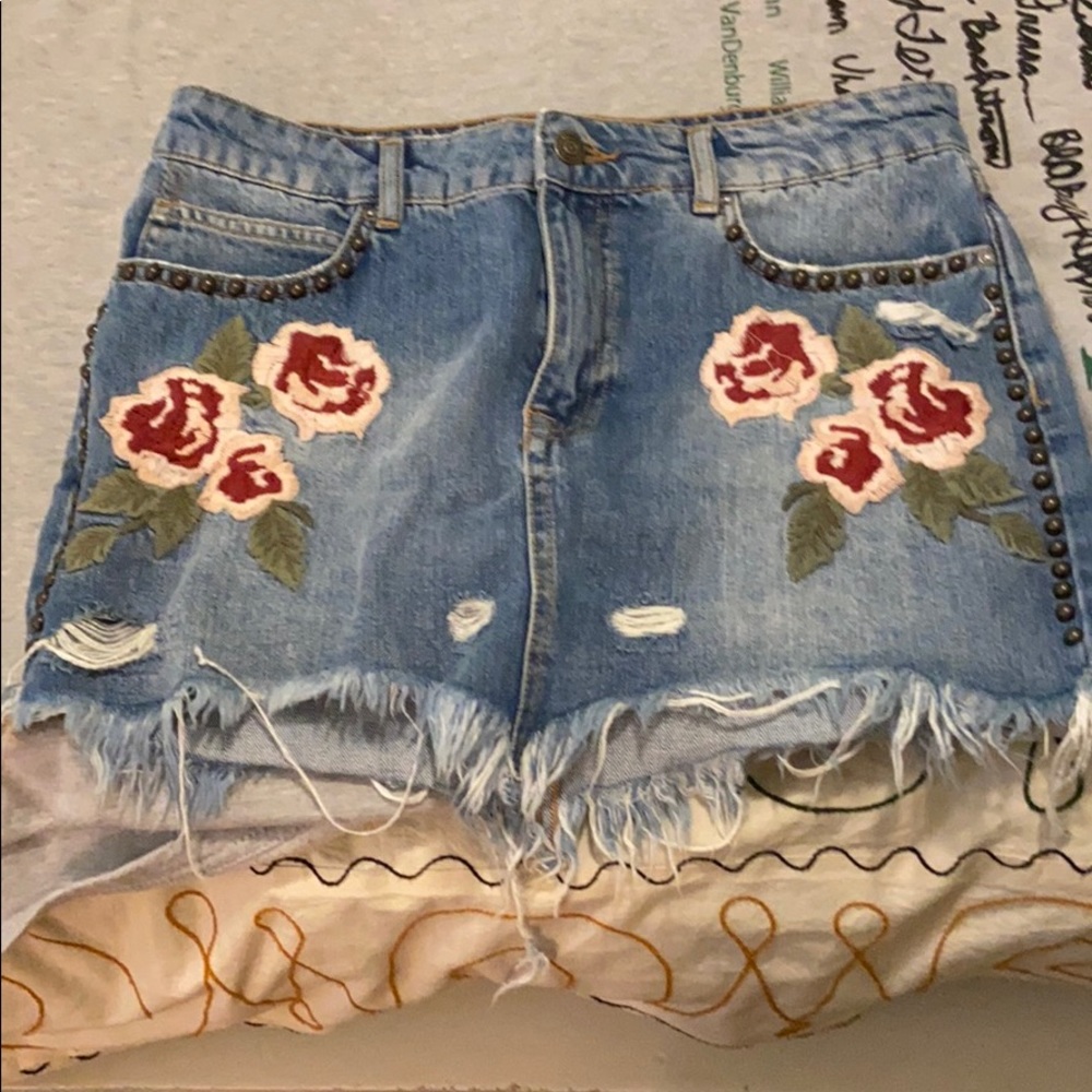 Free People Flower Jean Skirt